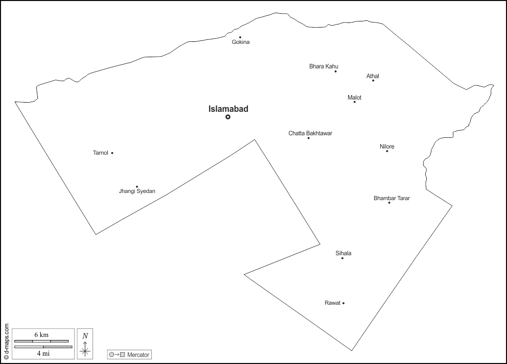 Islamabad : d-maps.com: mappa gratuita, mappa muta gratuita, cartina muta gratuita : contorni, principali città, nomi, bianco