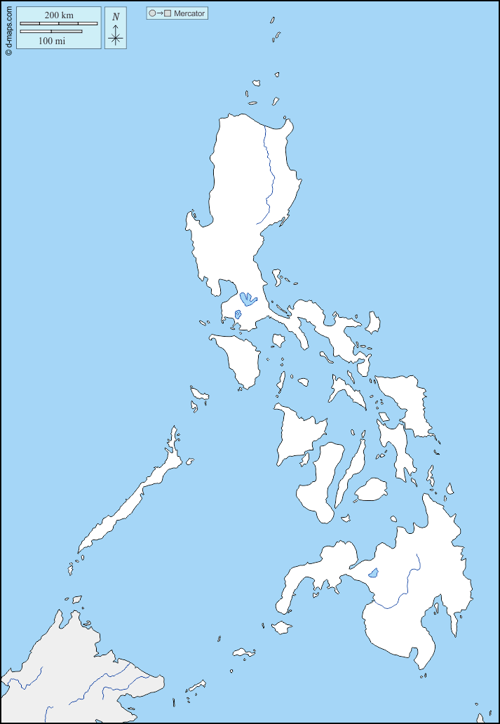 Filipinas : d-maps.com: mapa gratuito, mapa mudo gratuito, mapa en blanco gratuito, plantilla de mapa : fronteras, hidrografía