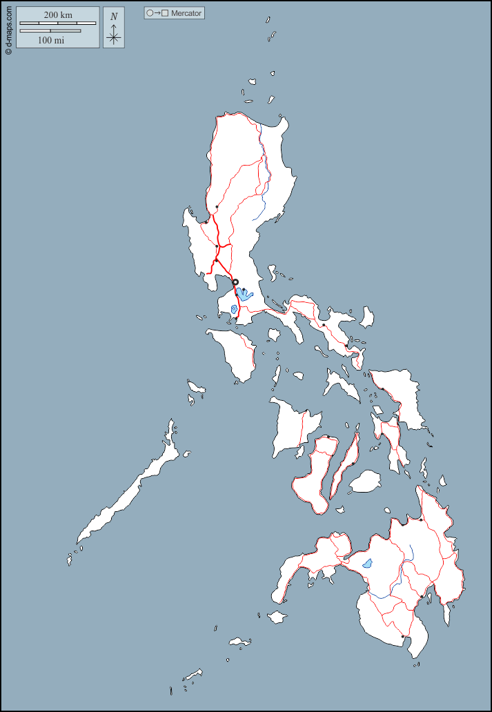 Filipinas : d-maps.com: mapa livre, mapa em branco livre, mapa livre do esboço, mapa básico livre
 : contornos, hidrografia, principais cidades, estradas