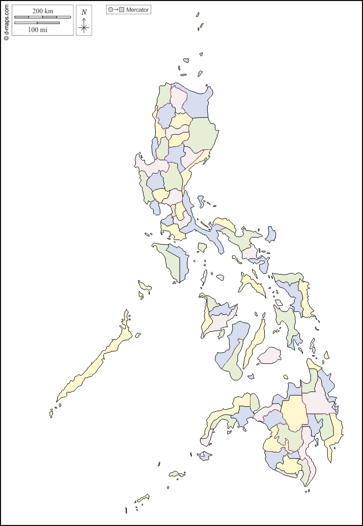 Filipinas : d-maps.com: mapa gratuito, mapa mudo gratuito, mapa en blanco gratuito, plantilla de mapa : contornos, provincias, color, blanco