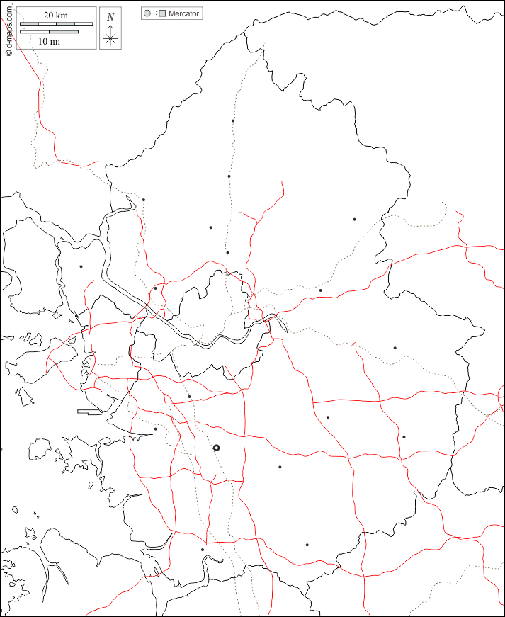 Gyeonggi : d-maps.com: mappa gratuita, mappa muta gratuita, cartina muta gratuita : frontiere, principali città, strade, bianco