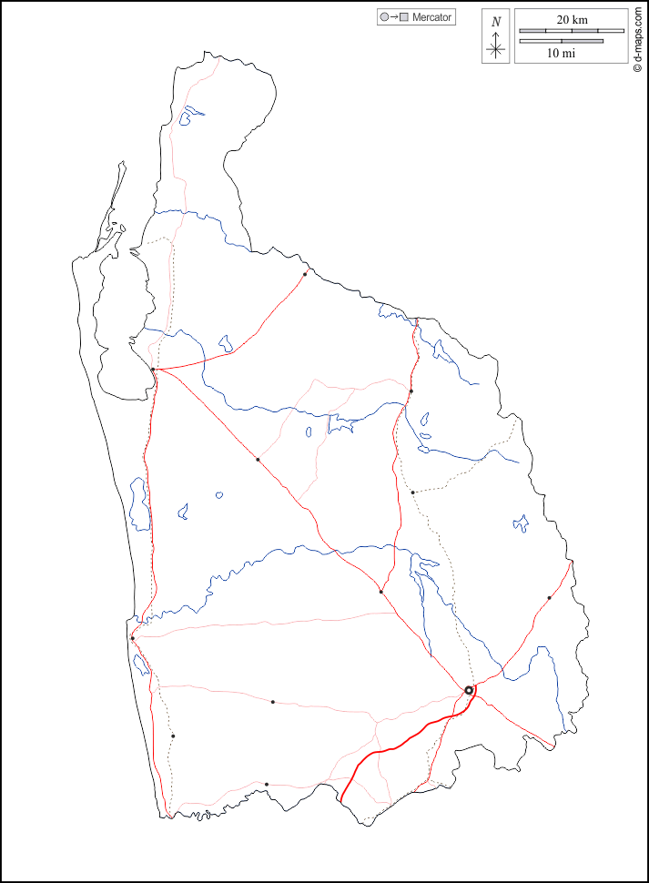 Provincia Nord-Occidentale : d-maps.com: mappa gratuita, mappa muta gratuita, cartina muta gratuita : contorni, idrografia, principali città, strade, bianco