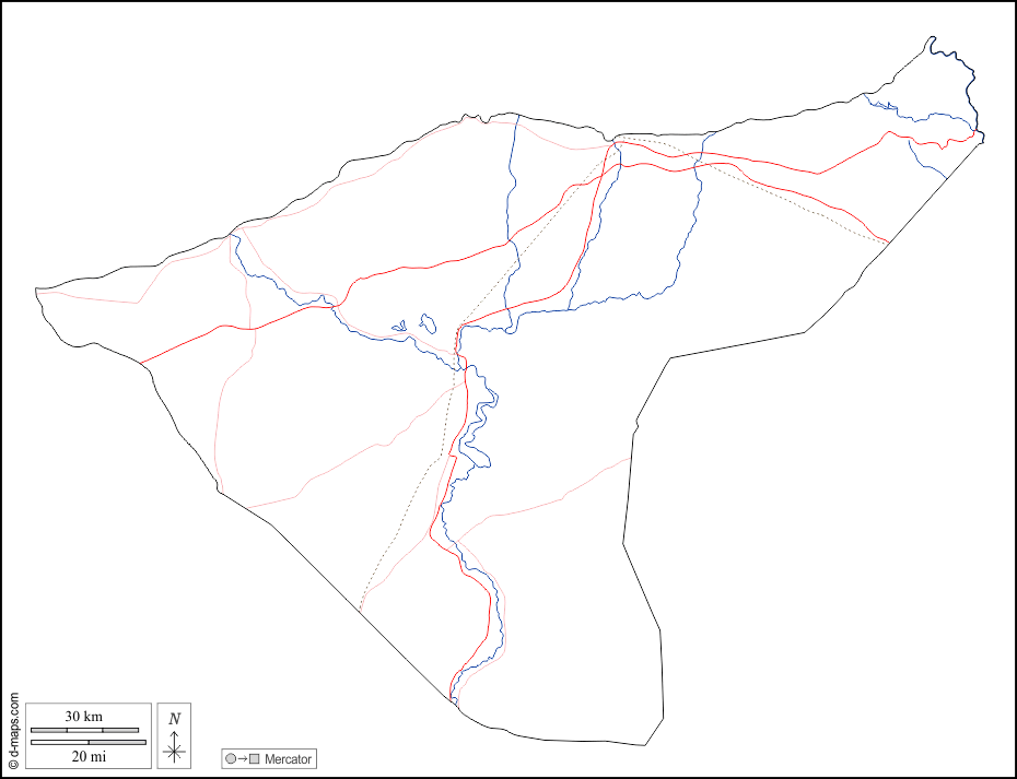 al-Hasaka : d-maps.com: Kostenlose Karten, kostenlose stumme Karte, kostenlose unausgefüllt Landkarte, kostenlose hochauflösende Umrisskarte : Umrisse, Hydrografie, Straßen, weiß
