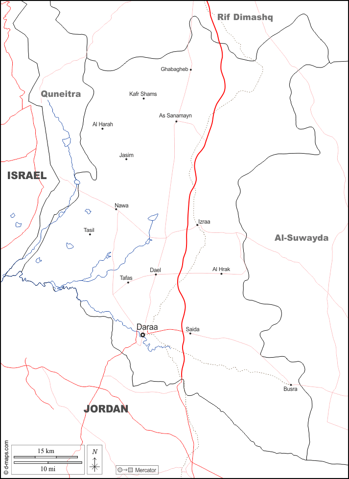Daraa : d-maps.com: mappa gratuita, mappa muta gratuita, cartina muta gratuita : frontiere, idrografia, principali città, strade, nomi, bianco