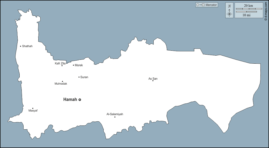 Хама : d-maps.com: Бесплатная карта, бесплатная карта, свободная карта, Бесплатная базовая карта
 : контур, Главные города, имена