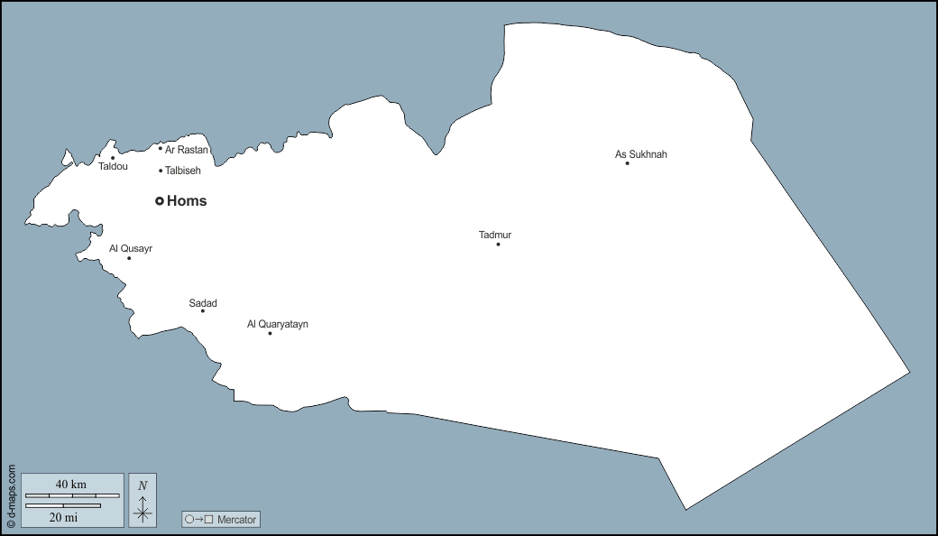 Хомс : d-maps.com: Бесплатная карта, бесплатная карта, свободная карта, Бесплатная базовая карта
 : контур, Главные города, имена