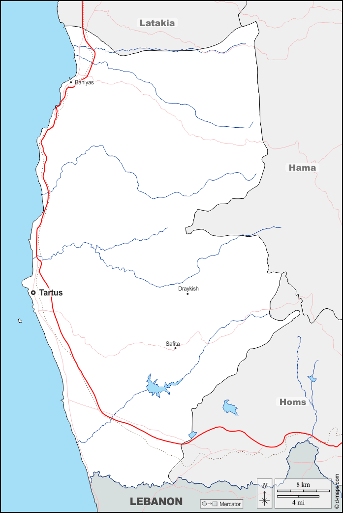 Тартус : d-maps.com: Бесплатная карта, бесплатная карта, свободная карта, Бесплатная базовая карта
 : границы, гидрографии, Главные города, дорог, имена