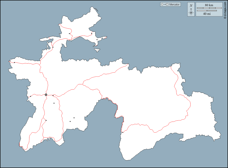 Tadschikistan : d-maps.com: Kostenlose Karten, kostenlose stumme Karte, kostenlose unausgefüllt Landkarte, kostenlose hochauflösende Umrisskarte : Umrisse, Wichtige Städte, Straßen