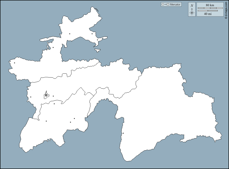 Tajiquistão : d-maps.com: mapa livre, mapa em branco livre, mapa livre do esboço, mapa básico livre
 : contornos, divisões, principais cidades