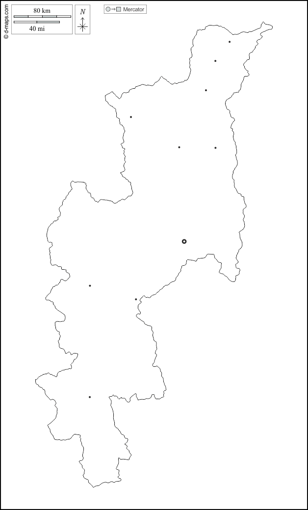 Chiang Mai : d-maps.com: mappa gratuita, mappa muta gratuita, cartina muta gratuita : contorni, principali città, bianco