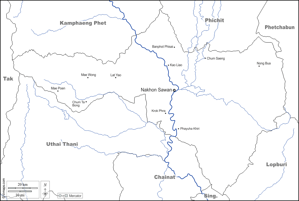 Nakhon Sawan : d-maps.com: mappa gratuita, mappa muta gratuita, cartina muta gratuita : frontiere, idrografia, principali città, nomi, bianco