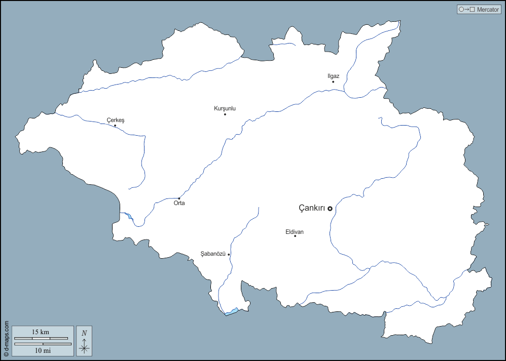 Çankırı : d-maps.com: mappa gratuita, mappa muta gratuita, cartina muta gratuita : contorni, idrografia, principali città, nomi