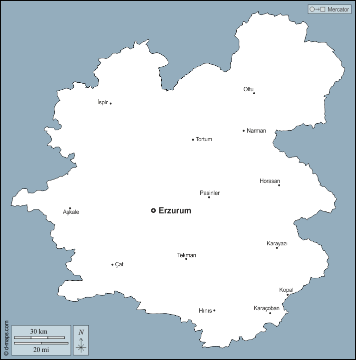 Erzurum : d-maps.com: mappa gratuita, mappa muta gratuita, cartina muta gratuita : contorni, principali città, nomi