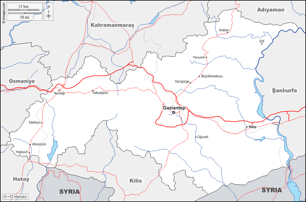 Gaziantep : d-maps.com: mappa gratuita, mappa muta gratuita, cartina muta gratuita : frontiere, idrografia, principali città, strade, nomi