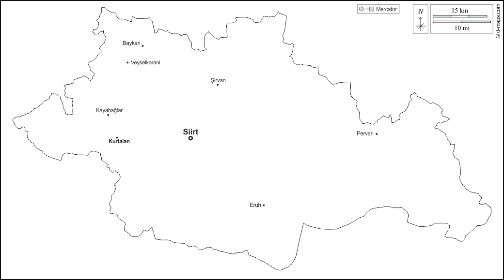Siirt : d-maps.com: free map, free blank map, free outline map, free base map : outline, main cities, names, white