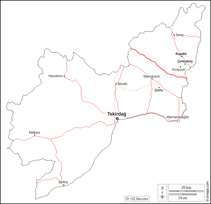 Tekirdağ : d-maps.com: mapa gratuito, mapa mudo gratuito, mapa en blanco gratuito, plantilla de mapa : contornos, principales ciudades, carreteras, nombres, blanco