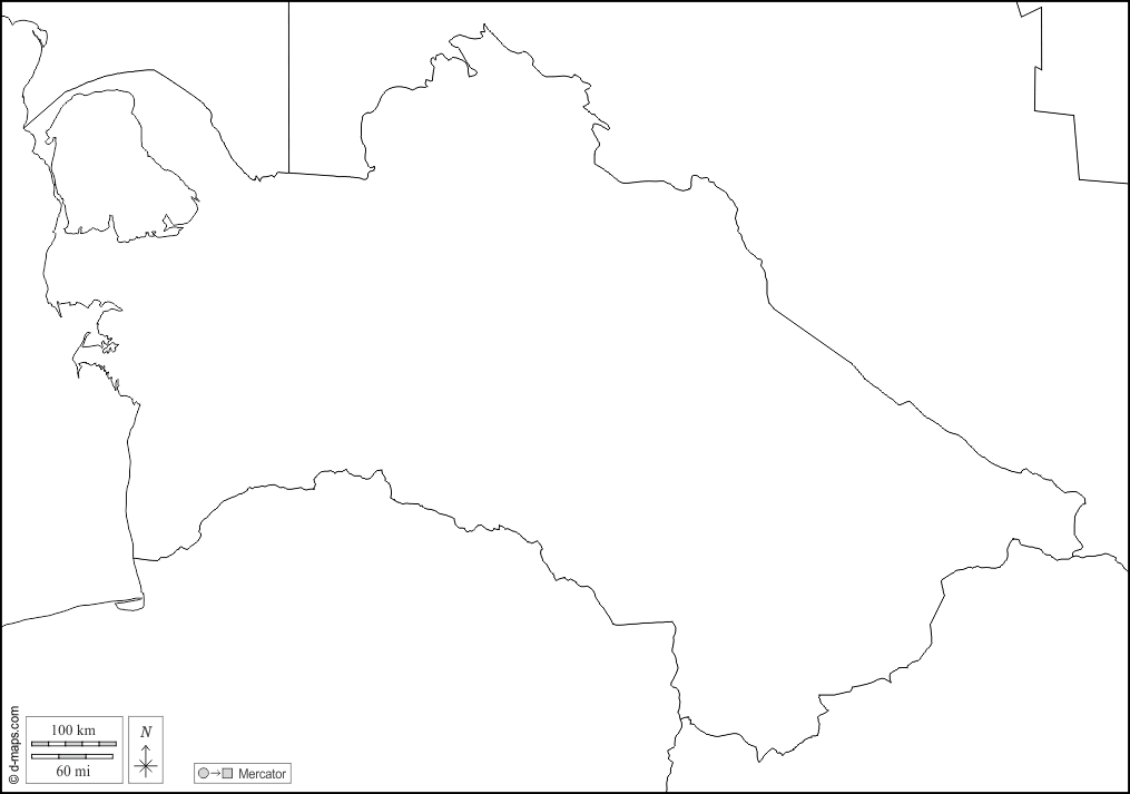 Turkmenistan : d-maps.com: Kostenlose Karten, kostenlose stumme Karte, kostenlose unausgefüllt Landkarte, kostenlose hochauflösende Umrisskarte : Grenzen, weiß