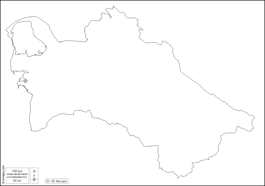 Туркмения : d-maps.com: Бесплатная карта, бесплатная карта, свободная карта, Бесплатная базовая карта
 : контур, Белый