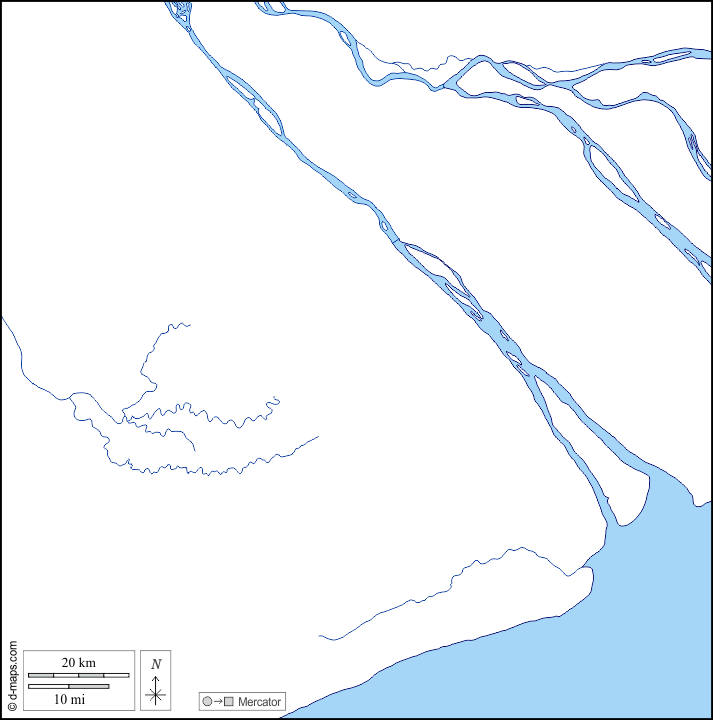 Can Tho : d-maps.com: Kostenlose Karten, kostenlose stumme Karte, kostenlose unausgefüllt Landkarte, kostenlose hochauflösende Umrisskarte : Küsten, Hydrografie
