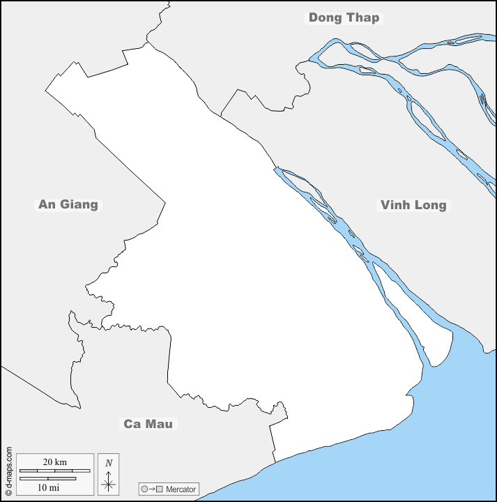 Can Tho : d-maps.com: Kostenlose Karten, kostenlose stumme Karte, kostenlose unausgefüllt Landkarte, kostenlose hochauflösende Umrisskarte : Grenzen, Namen