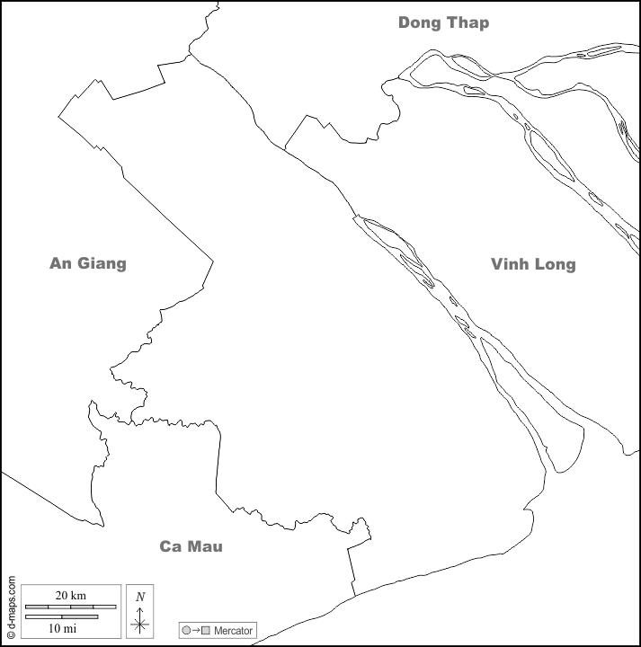 Can Tho : d-maps.com: Kostenlose Karten, kostenlose stumme Karte, kostenlose unausgefüllt Landkarte, kostenlose hochauflösende Umrisskarte : Grenzen, Namen, weiß