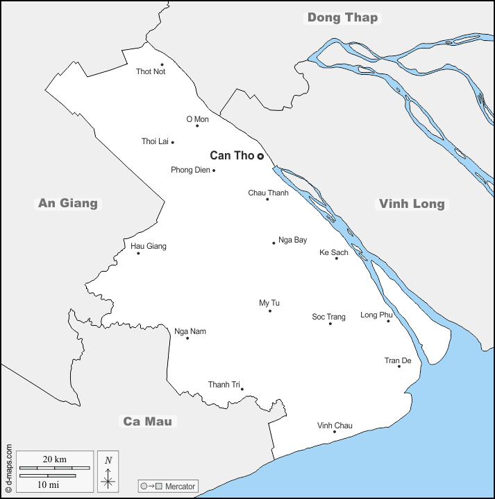 Can Tho : d-maps.com: Kostenlose Karten, kostenlose stumme Karte, kostenlose unausgefüllt Landkarte, kostenlose hochauflösende Umrisskarte : Grenzen, Wichtige Städte, Namen