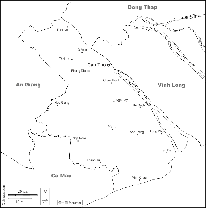 Can Tho : d-maps.com: Kostenlose Karten, kostenlose stumme Karte, kostenlose unausgefüllt Landkarte, kostenlose hochauflösende Umrisskarte : Grenzen, Wichtige Städte, Namen, weiß