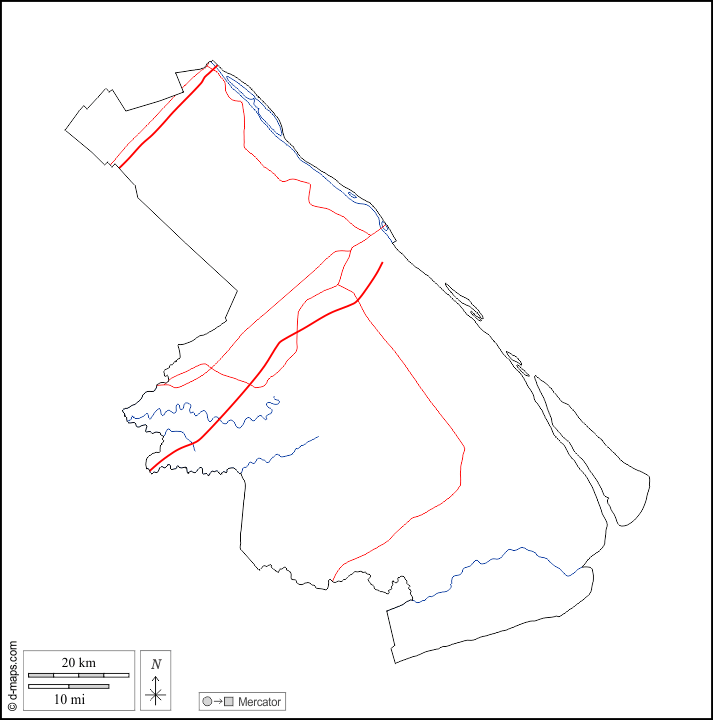 كن تاه : خريطة مجانية, خريطة خاليه من الفراغ, خريطة الخطوط العريضة, خريطة القاعدة الحرة
 : الخطوط العريضة, هيدروغرافيا, الطرق, أبيض