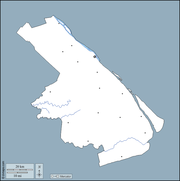 カントー : d-maps.com: 無料地図, 無料の空の地図, 無料のアウトラインマップ, 無料のベースマップ
 : 輪郭, 川と湖, 主要都市