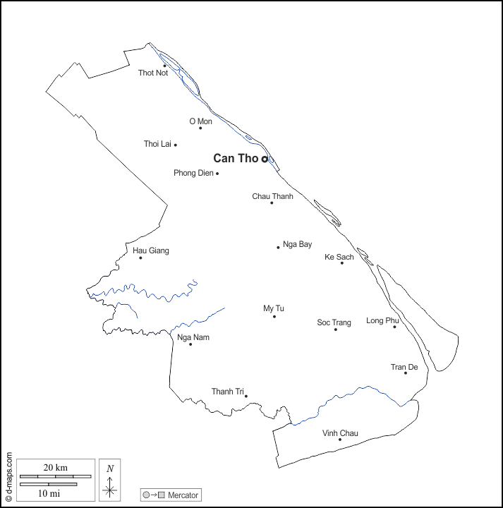 Can Tho : d-maps.com: mapa gratuito, mapa mudo gratuito, mapa en blanco gratuito, plantilla de mapa : contornos, hidrografía, principales ciudades, nombres, blanco