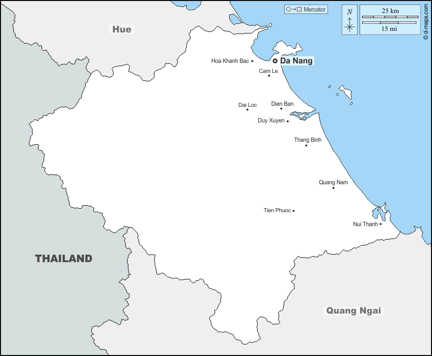 Da Nang : d-maps.com: Kostenlose Karten, kostenlose stumme Karte, kostenlose unausgefüllt Landkarte, kostenlose hochauflösende Umrisskarte : Grenzen, Wichtige Städte, Namen