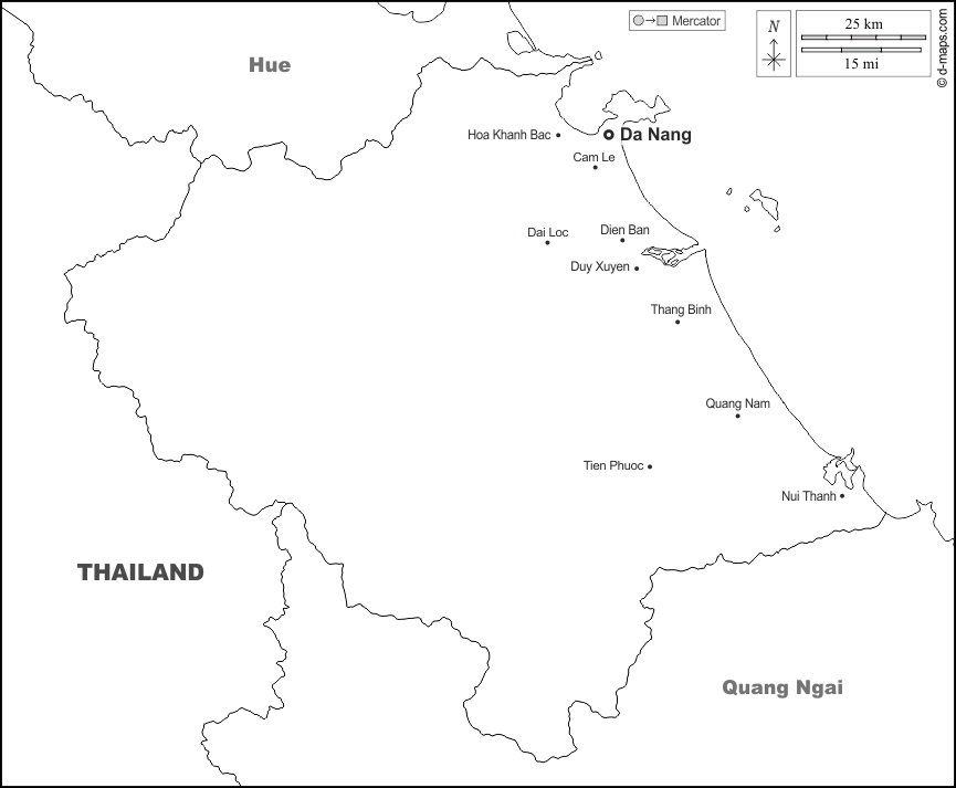 Da Nang : d-maps.com: Kostenlose Karten, kostenlose stumme Karte, kostenlose unausgefüllt Landkarte, kostenlose hochauflösende Umrisskarte : Grenzen, Wichtige Städte, Namen, weiß