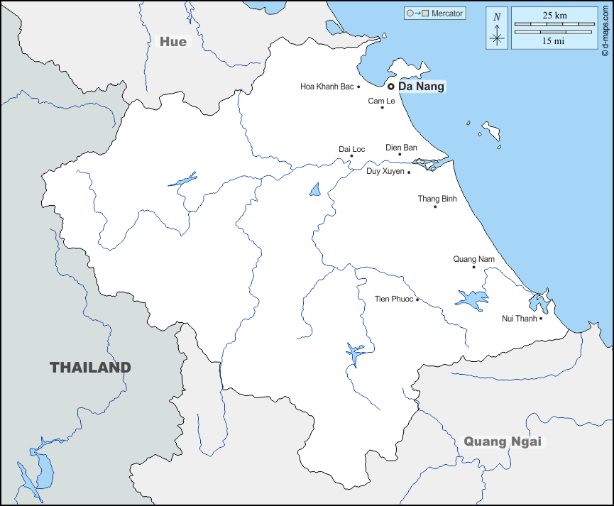 Da Nang : d-maps.com: mapa livre, mapa em branco livre, mapa livre do esboço, mapa básico livre
 : fronteiras, hidrografia, principais cidades, nomes