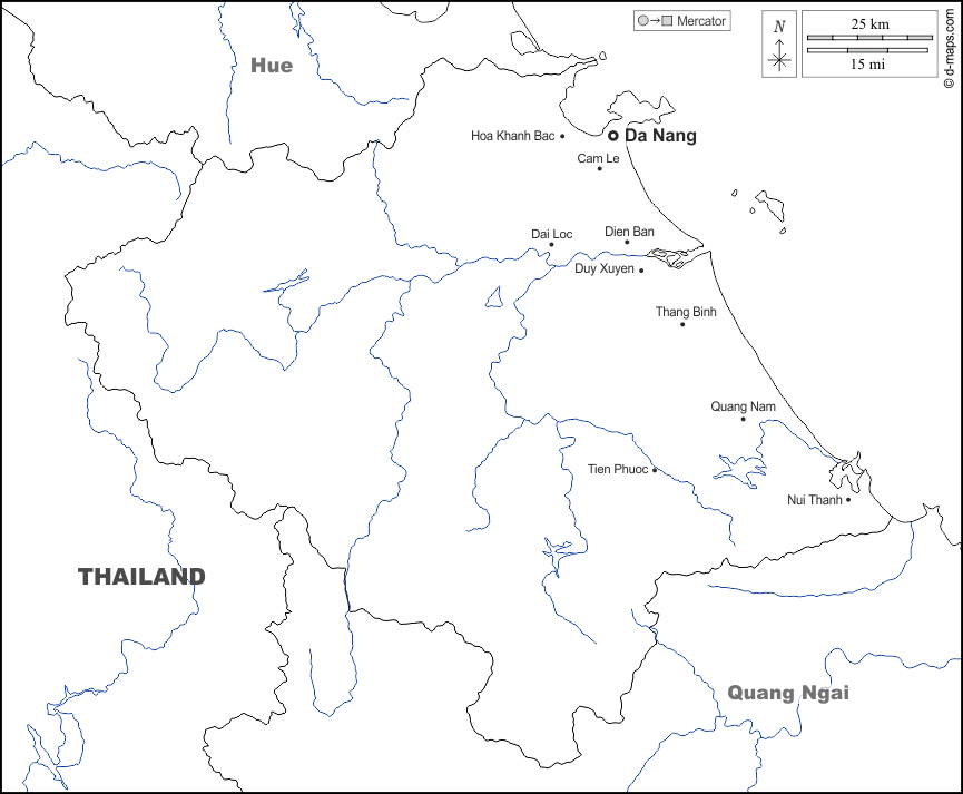 Da Nang : d-maps.com: mapa livre, mapa em branco livre, mapa livre do esboço, mapa básico livre
 : fronteiras, hidrografia, principais cidades, nomes, branco