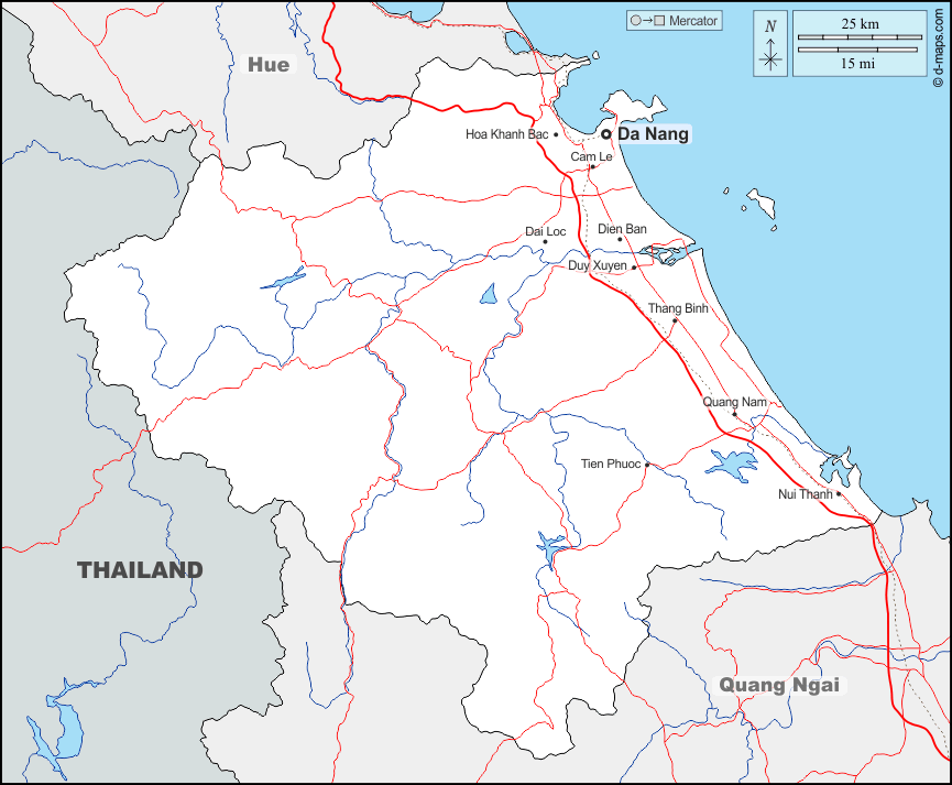 Da Nang : d-maps.com: mappa gratuita, mappa muta gratuita, cartina muta gratuita : frontiere, idrografia, principali città, strade, nomi