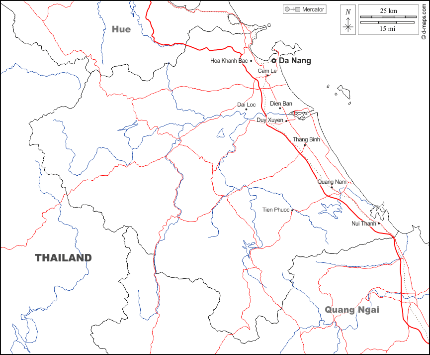Da Nang : d-maps.com: mapa livre, mapa em branco livre, mapa livre do esboço, mapa básico livre
 : fronteiras, hidrografia, principais cidades, estradas, nomes, branco