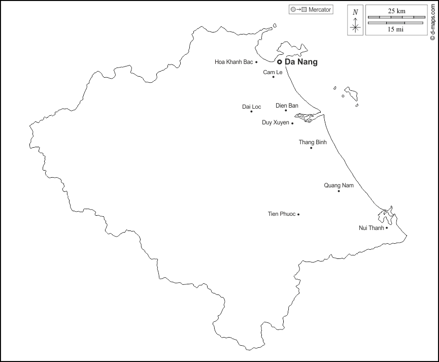 Da Nang : d-maps.com: mapa livre, mapa em branco livre, mapa livre do esboço, mapa básico livre
 : contornos, principais cidades, nomes, branco