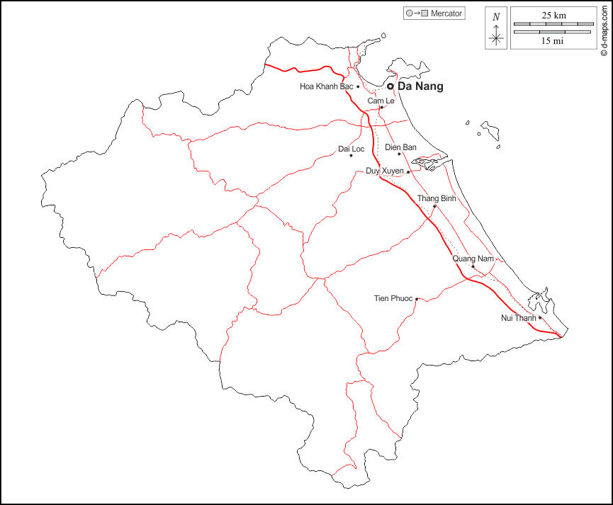 Da Nang : d-maps.com: mappa gratuita, mappa muta gratuita, cartina muta gratuita : contorni, principali città, strade, nomi, bianco