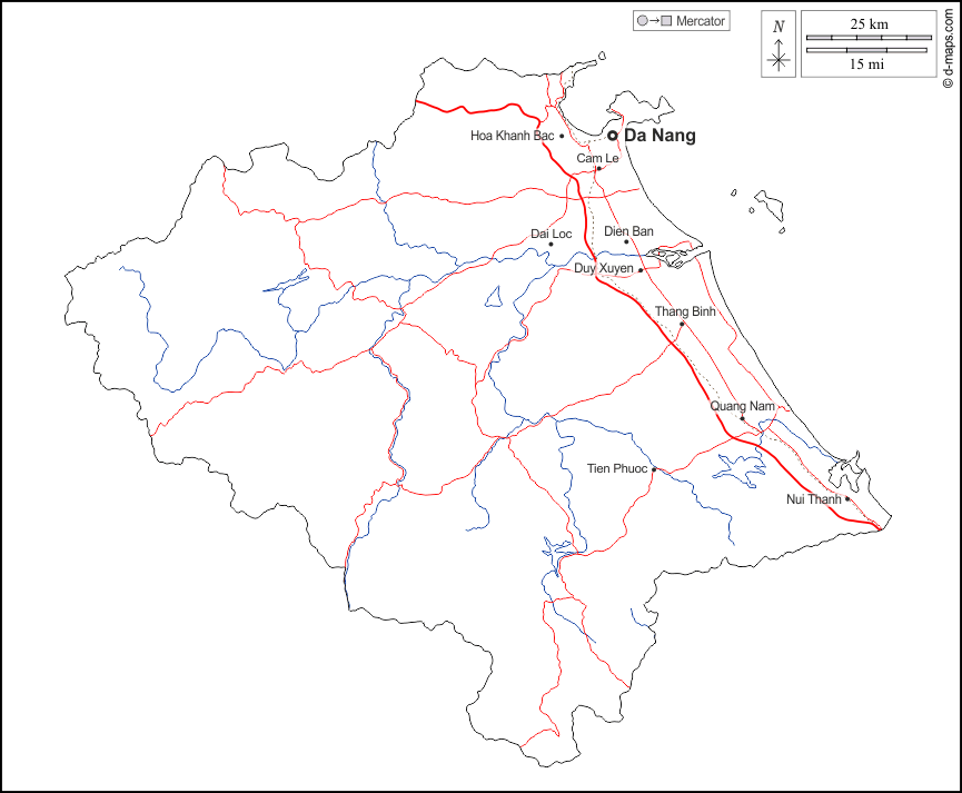 Da Nang : d-maps.com: mappa gratuita, mappa muta gratuita, cartina muta gratuita : contorni, idrografia, principali città, strade, nomi, bianco