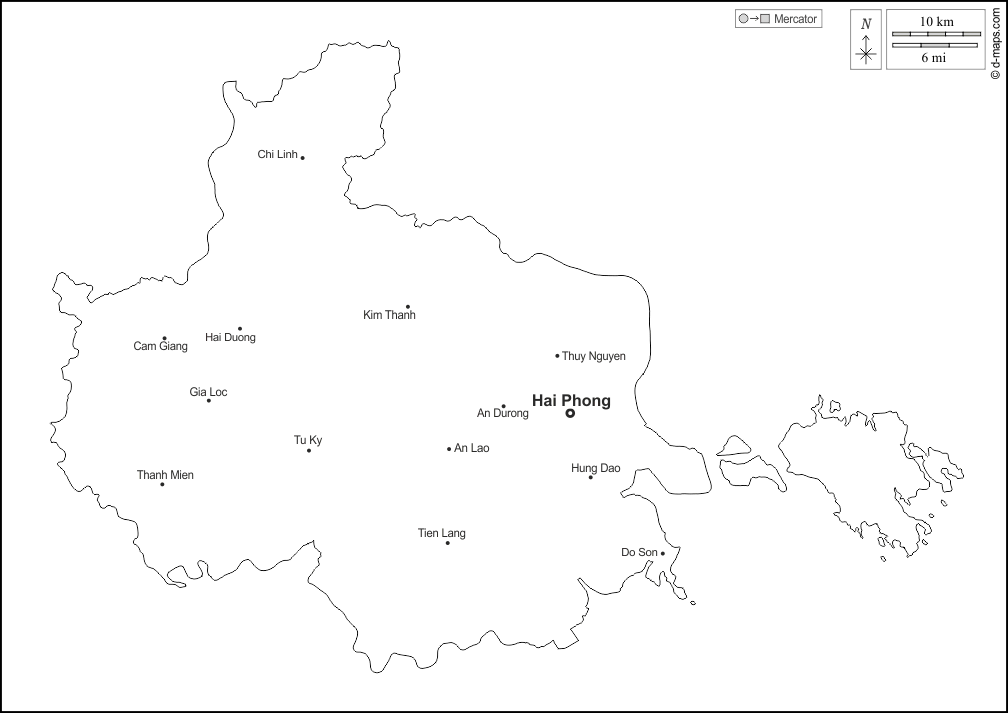 Haiphong : d-maps.com: Kostenlose Karten, kostenlose stumme Karte, kostenlose unausgefüllt Landkarte, kostenlose hochauflösende Umrisskarte : Umrisse, Wichtige Städte, Namen, weiß