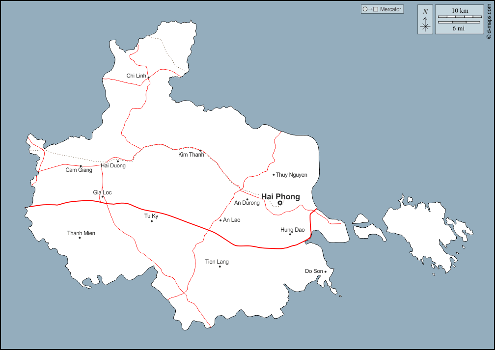 Haiphong : d-maps.com: Kostenlose Karten, kostenlose stumme Karte, kostenlose unausgefüllt Landkarte, kostenlose hochauflösende Umrisskarte : Umrisse, Wichtige Städte, Straßen, Namen