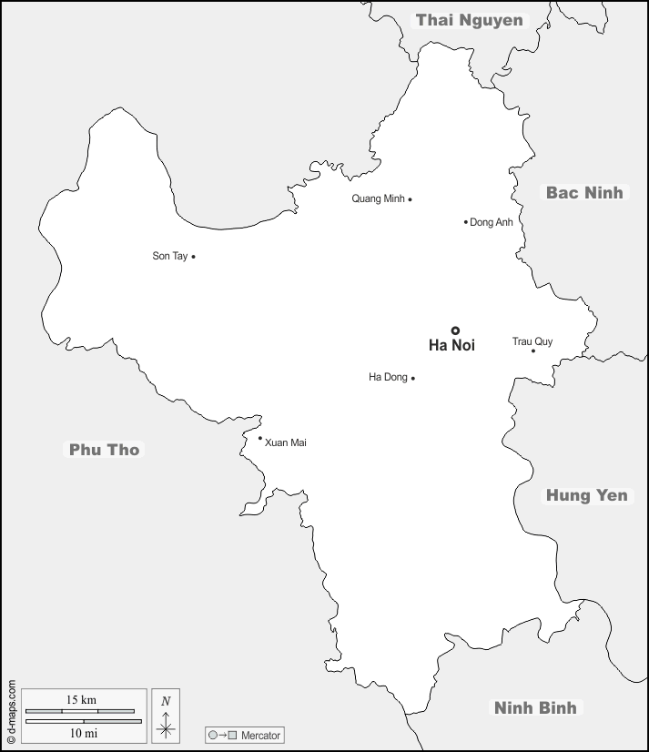 河內市 : d-maps.com: 免费地图, 免费的空白地图, 免费的轮廓地图, 免费基地地图 : 边界, 主要城市, 名称