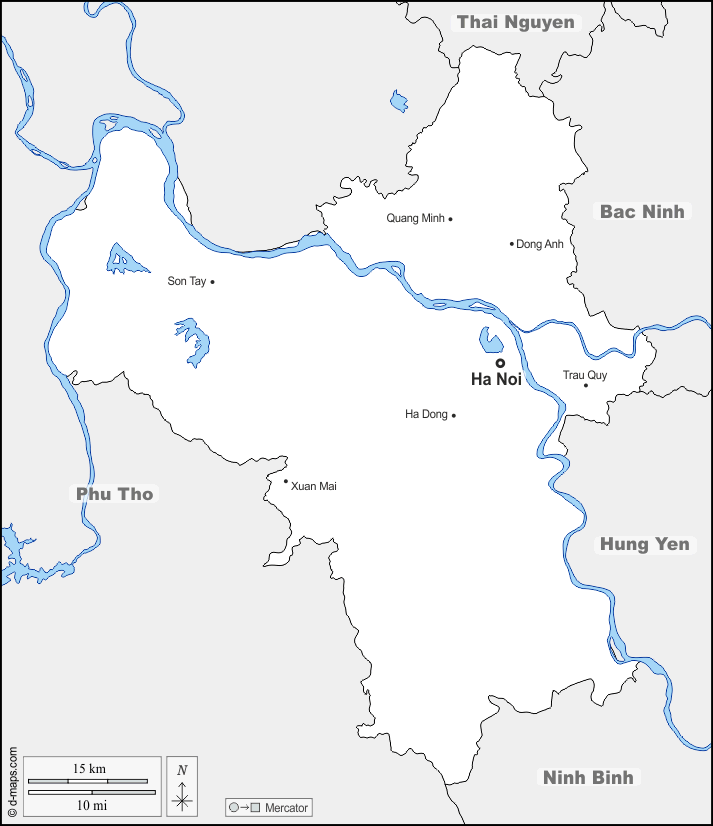 河內市 : d-maps.com: 免费地图, 免费的空白地图, 免费的轮廓地图, 免费基地地图 : 边界, 水文学, 主要城市, 名称