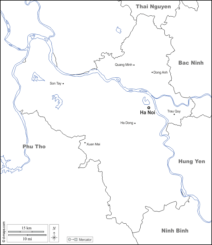 河內市 : d-maps.com: 免费地图, 免费的空白地图, 免费的轮廓地图, 免费基地地图 : 边界, 水文学, 主要城市, 名称, 白