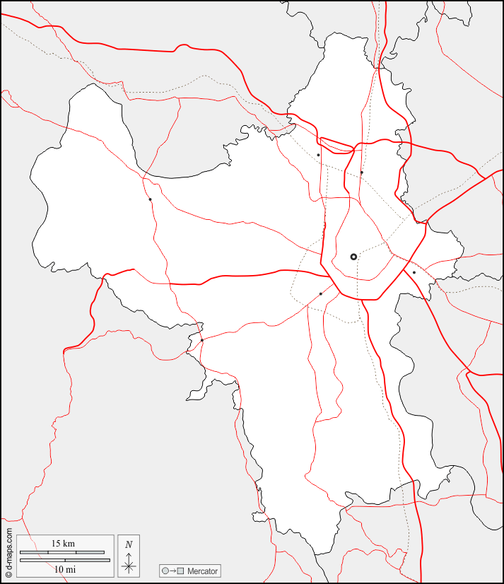 河內市 : d-maps.com: 免费地图, 免费的空白地图, 免费的轮廓地图, 免费基地地图 : 边界, 主要城市, 道路