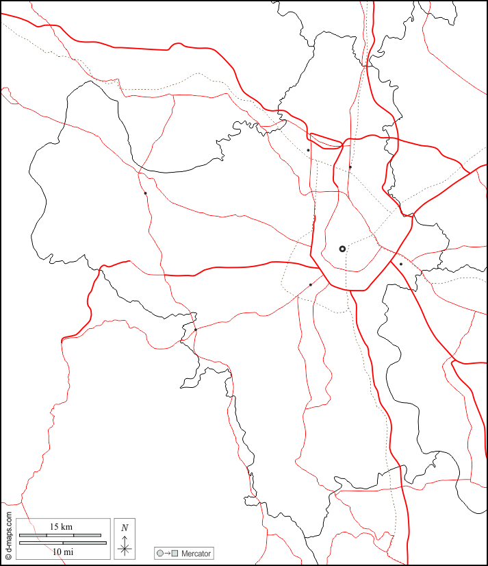 河內市 : d-maps.com: 免费地图, 免费的空白地图, 免费的轮廓地图, 免费基地地图 : 边界, 主要城市, 道路, 白