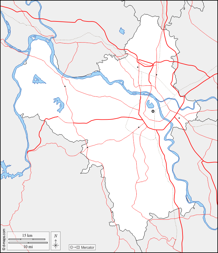 河內市 : d-maps.com: 免费地图, 免费的空白地图, 免费的轮廓地图, 免费基地地图 : 边界, 水文学, 主要城市, 道路