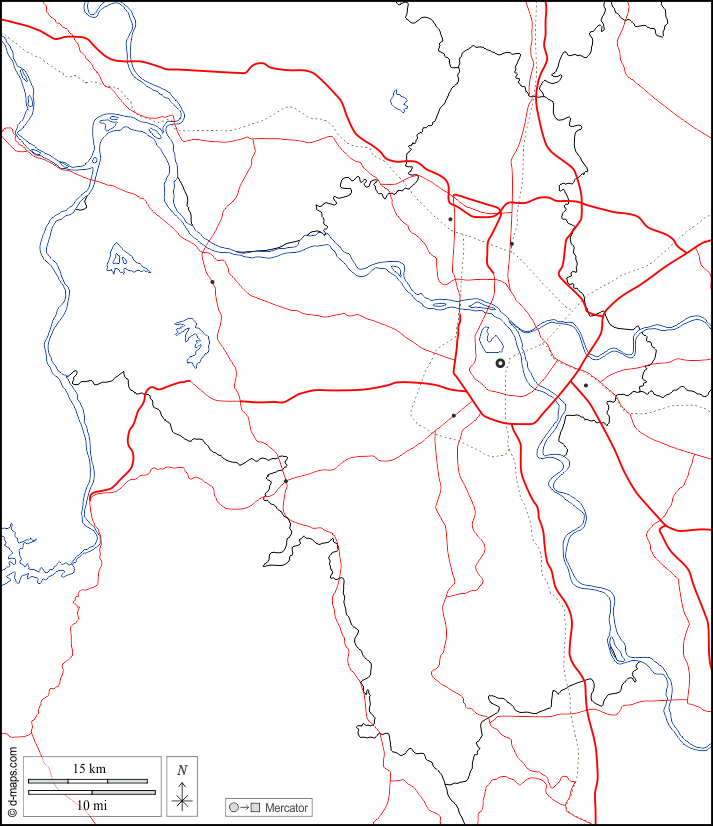 河內市 : d-maps.com: 免费地图, 免费的空白地图, 免费的轮廓地图, 免费基地地图 : 边界, 水文学, 主要城市, 道路, 白