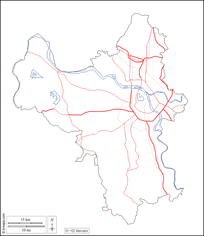 河內市 : d-maps.com: 免费地图, 免费的空白地图, 免费的轮廓地图, 免费基地地图 : 大纲, 水文学, 道路, 白