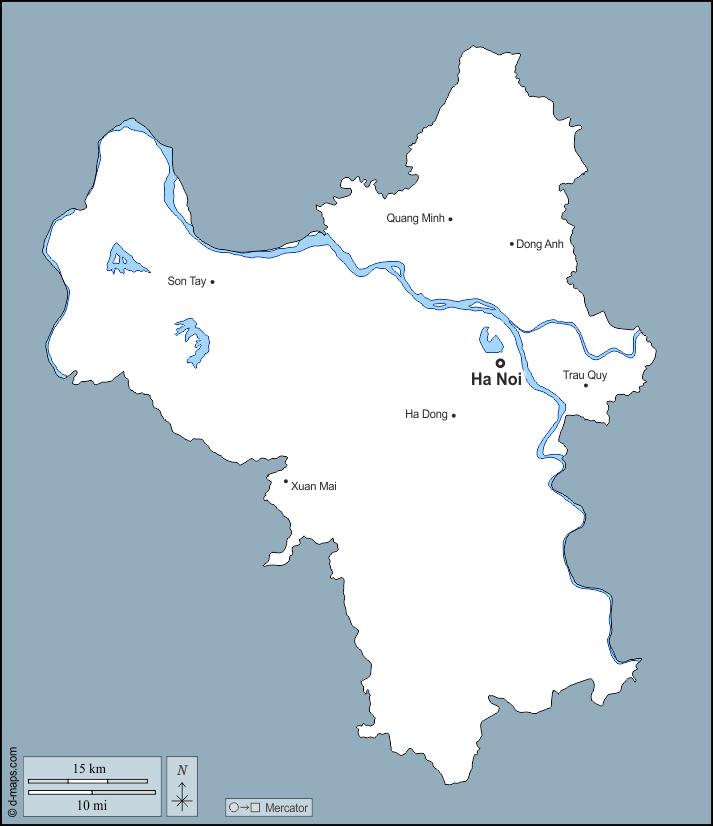 河內市 : d-maps.com: 免费地图, 免费的空白地图, 免费的轮廓地图, 免费基地地图 : 大纲, 水文学, 主要城市, 名称